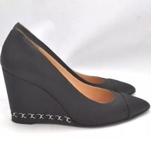 Chanel Black Calfskin Leather Chain Wedges, 41